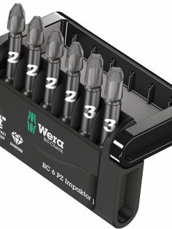 Wera 057692 Impaktor 6 Piece 50mm Long Pozi Impact Screwdriver Bit Set PZ2 &amp; PZ3