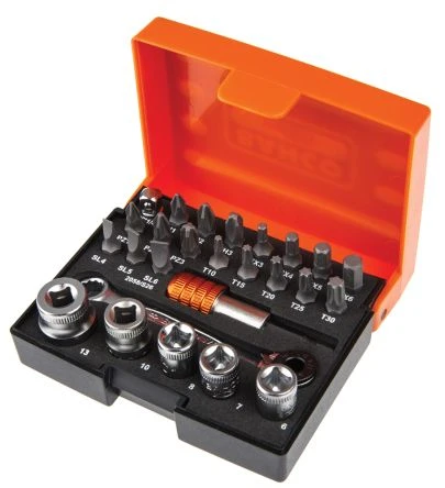 Bahco 2058/S26 1/4" Drive Ratchet Socket & Screwdriver Bit Set 26 Piece