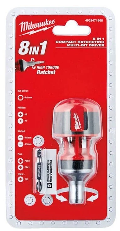 Milwaukee 4932471868 8in1 Compact Multibit Stubby Hand Bit Screwdriver Universal - Image 2