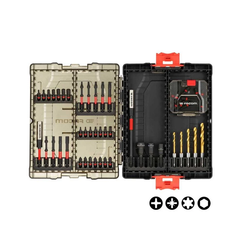 Facom EN.1J50PB 50 Piece Max Impact FlexTorq Screwdriver, Drill Bit & Nut Runner Bit Set