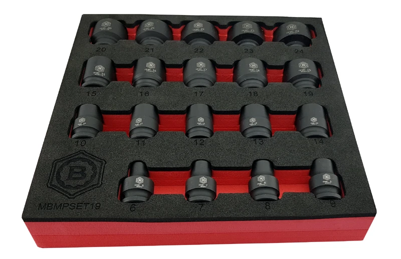 Britool Hallmark MBMPSET19 19 Pce 3/8in Dr 12 Point Impact Socket Set Metric 6 - 24mm
