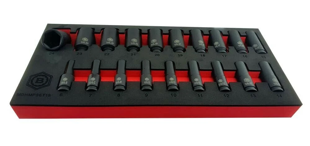 Britool Hallmark MDHMPSET19 19 Piece 3/8" Drive Deep Impact Socket Set 6-24mm 6 Point
