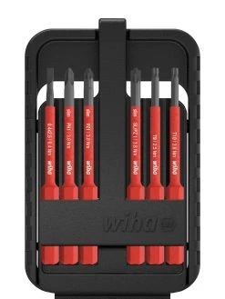 Wiha 44366 6 Piece VDE SlimBit Electric Screwdriver Bit Set &amp; Holder Slot, Pozi, Phillips &amp; Torx